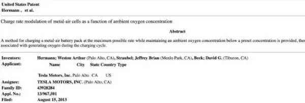 特斯拉關(guān)于鋰空氣電池技術(shù)的新專利