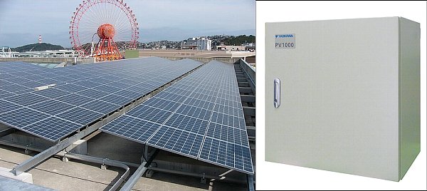 【照片2】博物館樓頂?shù)奶柲馨l(fā)電板（左）和安川電機產PCS的外觀